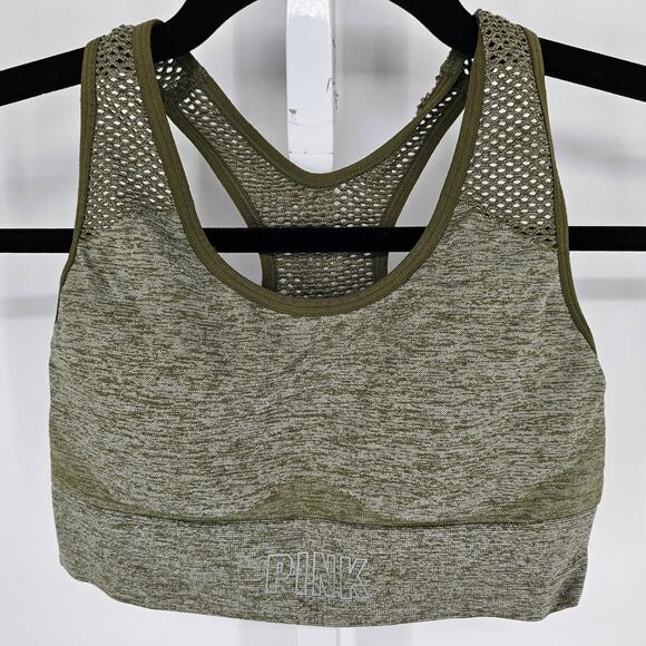 PINK by Victorias Secret Womens Sz S Sports Bra Racerback Olive Green - Picture 1 of 4